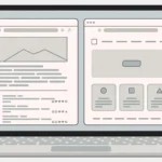 Illustration of a laptop screen comparing a blog layout and a website layout side by side