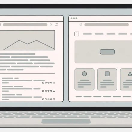 Illustration of a laptop screen comparing a blog layout and a website layout side by side
